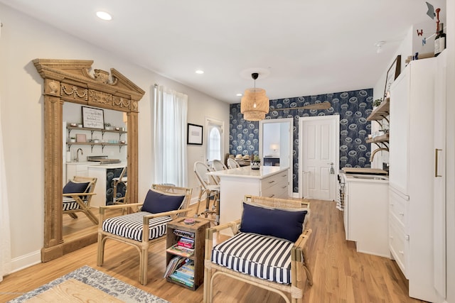 142 Heck Ave, Ocean Grove, NJ 07756 - sitting room with wallpapered walls, light wood finished floors, recessed lighting, and baseboards