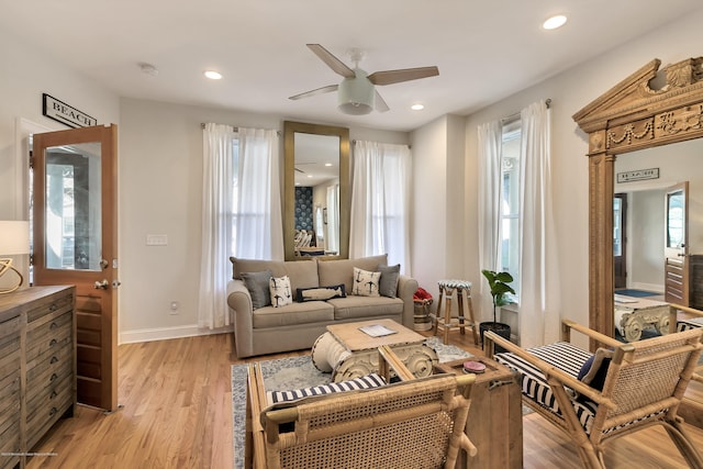 142 Heck Ave, Ocean Grove, NJ 07756 - living room with light wood-type flooring, a ceiling fan, recessed lighting, and baseboards