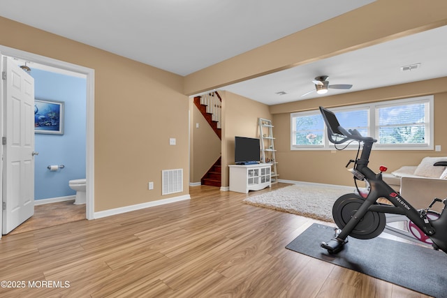 7 Juniper Ln, Jackson, NJ 08527 - exercise area with light wood finished floors, baseboards, and ceiling fan
