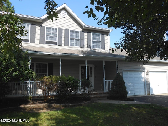 483 Coral Ln, Manahawkin, NJ 08050 - view of front of house featuring covered porch, an attached garage, and asphalt driveway