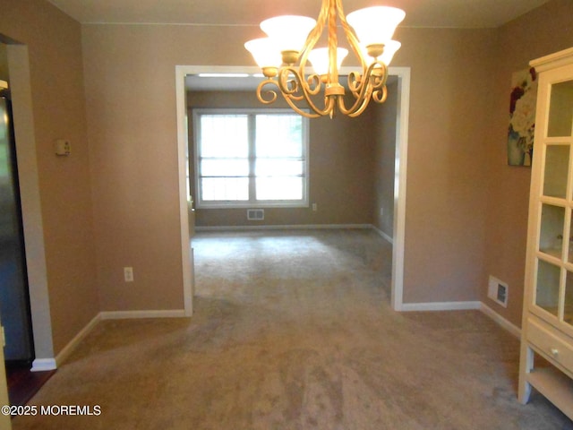 483 Coral Ln, Manahawkin, NJ 08050 - unfurnished dining area featuring a chandelier and carpet flooring
