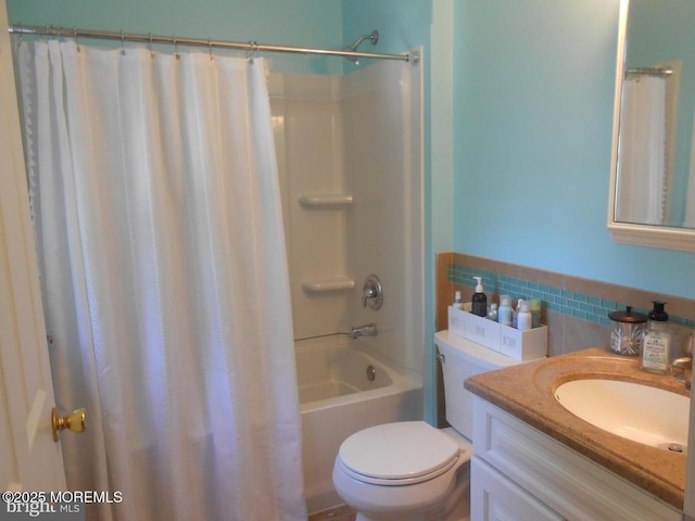 483 Coral Ln, Manahawkin, NJ 08050 - full bath with vanity, shower / bath combination with curtain, tile walls, and a wainscoted wall