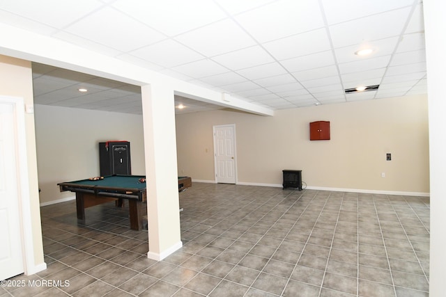 6 Marc Ln, North Hanover, NJ 08562 - below grade area with billiards, a paneled ceiling, tile patterned floors, recessed lighting, and baseboards