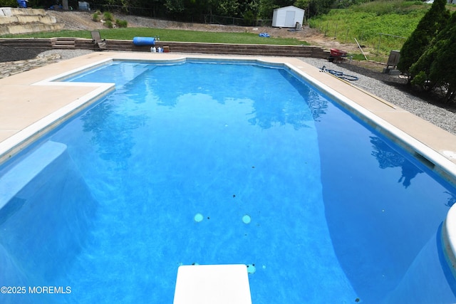 6 Marc Ln, North Hanover, NJ 08562 - outdoor pool featuring a storage unit and a diving board
