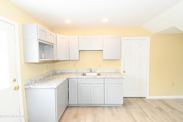 6 Marc Ln, North Hanover, NJ 08562 - kitchen with light wood-style flooring, light stone countertops, recessed lighting, and vaulted ceiling