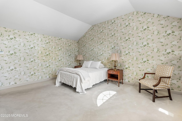 34 Peach Tree Ln, Little Silver, NJ 07739 - bedroom with wallpapered walls, lofted ceiling, and carpet floors