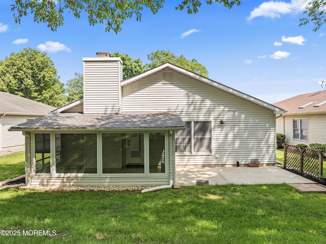 1776 Buttonwood Ave, Toms River, NJ 08755 - rear view of property featuring a sunroom, a chimney, a patio, and roof with shingles