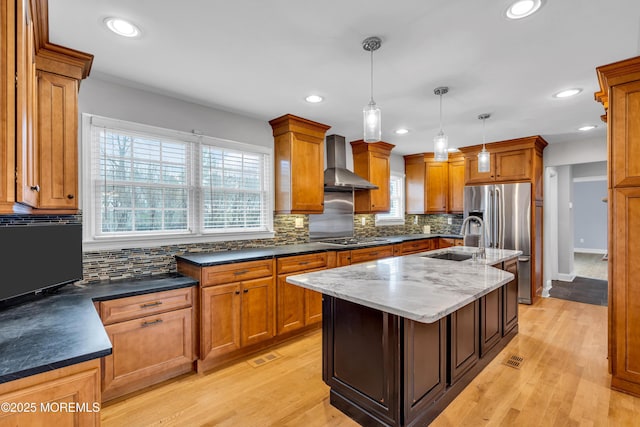 6 Kenneth Dr, Ocean Twp, NJ 07712 - kitchen with wall chimney range hood, a sink, stainless steel appliances, plenty of natural light, and recessed lighting