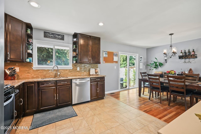 67 Koenig Ln, Freehold, NJ 07728 - kitchen with appliances with stainless steel finishes, open shelves, a sink, dark brown cabinets, and recessed lighting
