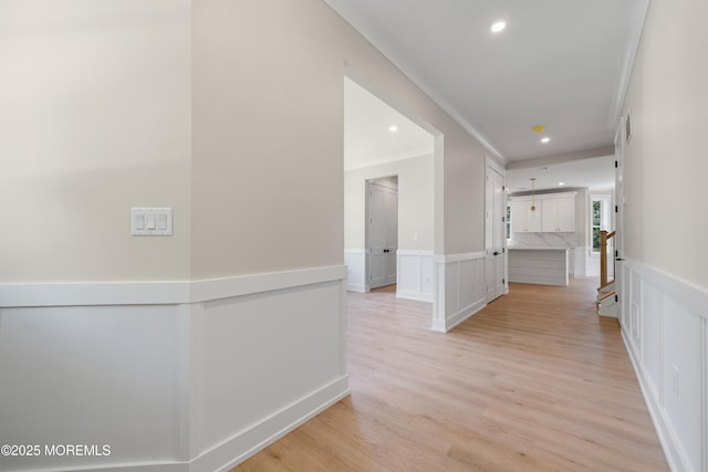 783 Delaware Ave, Manahawkin, NJ 08050 - hall featuring light wood-type flooring, a wainscoted wall, recessed lighting, and a decorative wall