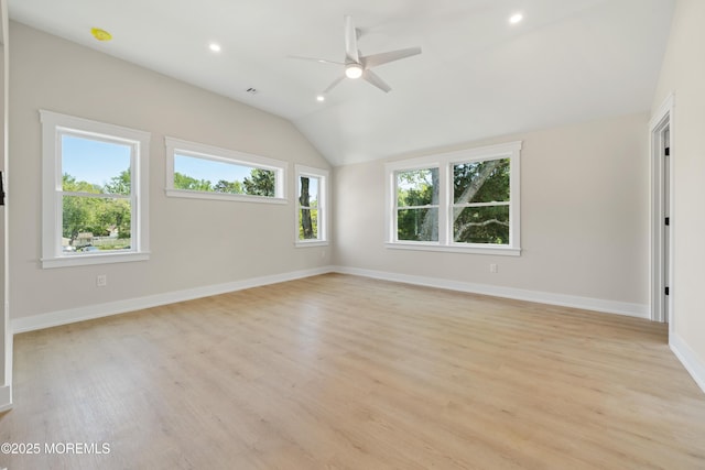 783 Delaware Ave, Manahawkin, NJ 08050 - unfurnished room featuring light wood finished floors, ceiling fan, lofted ceiling, baseboards, and recessed lighting