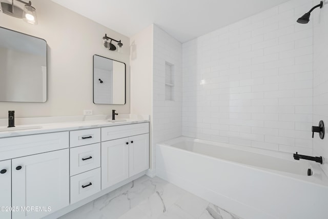 783 Delaware Ave, Manahawkin, NJ 08050 - full bathroom featuring marble look tile flooring, shower / washtub combination, and double vanity