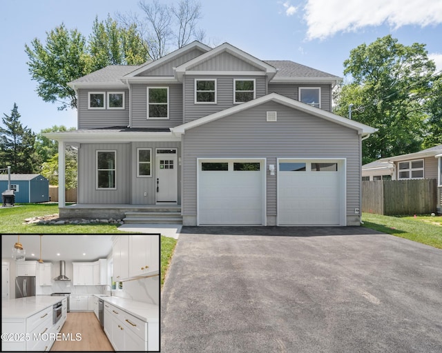 783 Delaware Ave, Manahawkin, NJ 08050 - view of front of property featuring asphalt driveway, a porch, board and batten siding, a garage, and a shingled roof