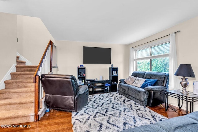 1202 Alpine Trl, Neptune Township, NJ 07753 - living room with stairs and wood finished floors