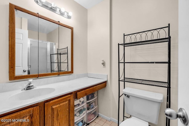 1202 Alpine Trl, Neptune Township, NJ 07753 - full bathroom with vanity, toilet, an enclosed shower, baseboards, and tile patterned flooring