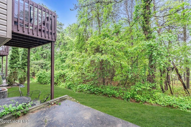 1202 Alpine Trl, Neptune Township, NJ 07753 - view of grassy yard featuring a patio and a wooden deck
