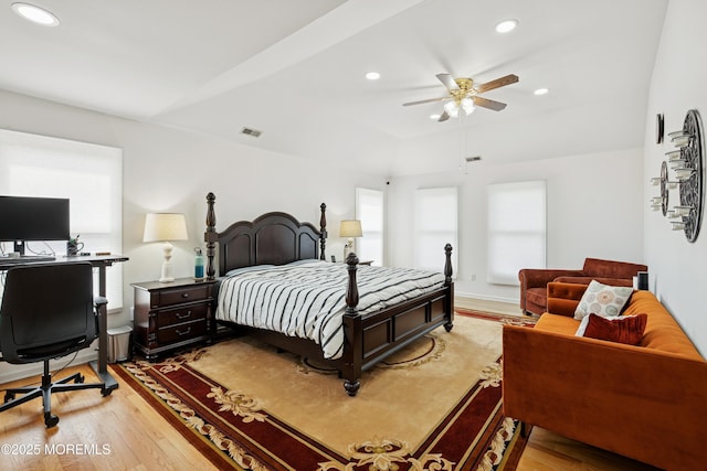 7 Cranberry Ct, Haledon, NJ 07508 - bedroom featuring multiple windows, light wood finished floors, recessed lighting, a ceiling fan, and an office area