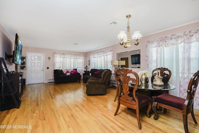 62 Virgin Islands Dr, Toms River, NJ 08757 - dining space featuring light wood finished floors, a chandelier, and a baseboard radiator