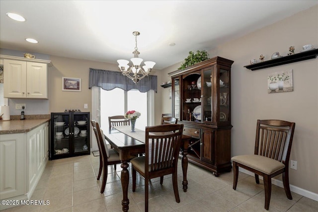 648 Pulham Ct Unit B, Manchester, NJ 08759 - dining area featuring a chandelier, light tile patterned floors, recessed lighting, and baseboards