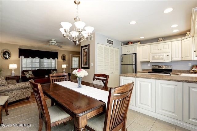 648 Pulham Ct Unit B, Manchester, NJ 08759 - dining room with light tile patterned flooring, ceiling fan, a chandelier, and recessed lighting