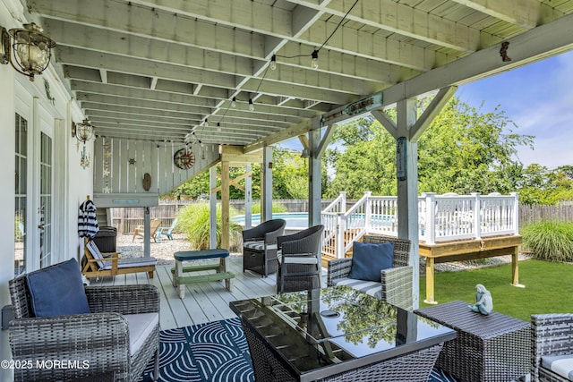 913 Lorillard Ave, Union Beach, NJ 07735 - wooden deck with outdoor lounge area and a fenced backyard