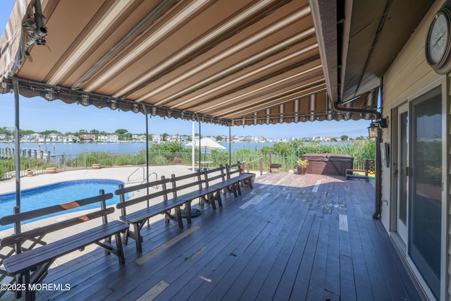 324 Magnolia Ave, Brielle, NJ 08730 - dock area with a deck with water view, a hot tub, and an outdoor pool