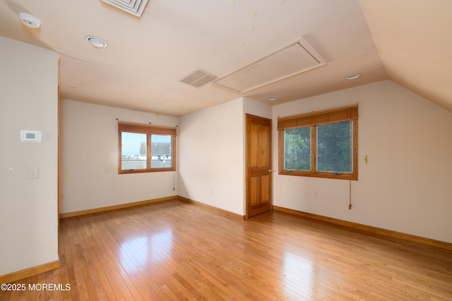 324 Magnolia Ave, Brielle, NJ 08730 - spare room with attic access, a smoke detector, light wood-style floors, lofted ceiling, and recessed lighting
