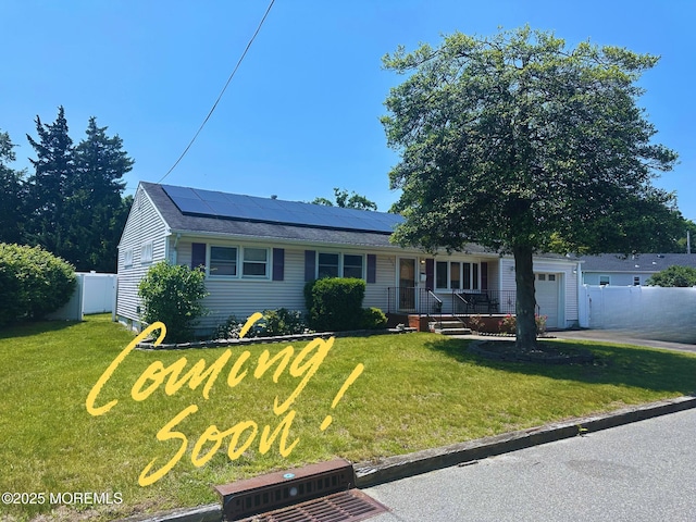202 Nottingham Dr, Brick, NJ 08724 - single story home with solar panels, a garage, driveway, and covered porch