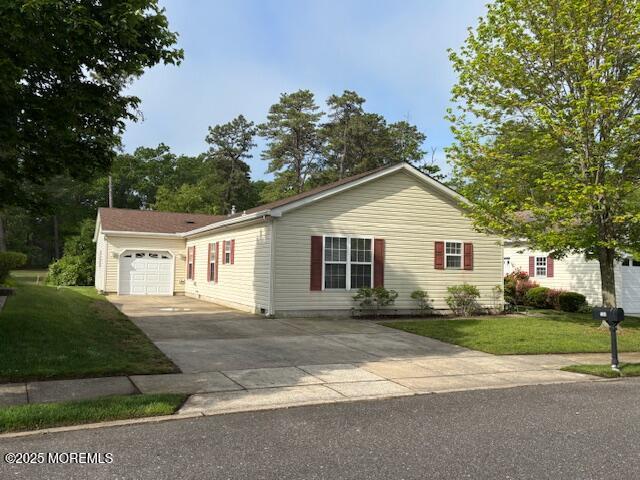 184 Pebble Beach Dr, Mays Landing, NJ 08330 - view of front of property with concrete driveway, a front yard, and a garage