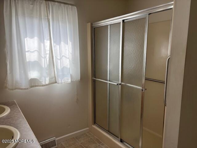 184 Pebble Beach Dr, Mays Landing, NJ 08330 - full bathroom featuring an enclosed shower and double vanity