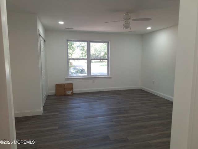 414 Oak Tree Rd, Freehold, NJ 07728 - unfurnished bedroom with dark wood-style floors, recessed lighting, a ceiling fan, and a closet