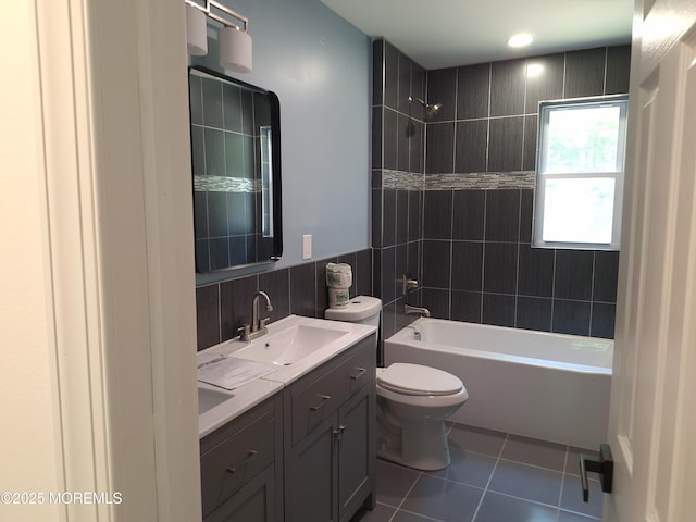 414 Oak Tree Rd, Freehold, NJ 07728 - bathroom with tile patterned flooring, vanity, and bathtub / shower combination