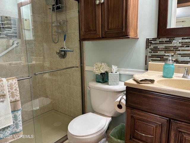 75 Hudson Pkwy Unit C, Whiting, NJ 08759 - bathroom with toilet, vanity, a stall shower, and decorative backsplash