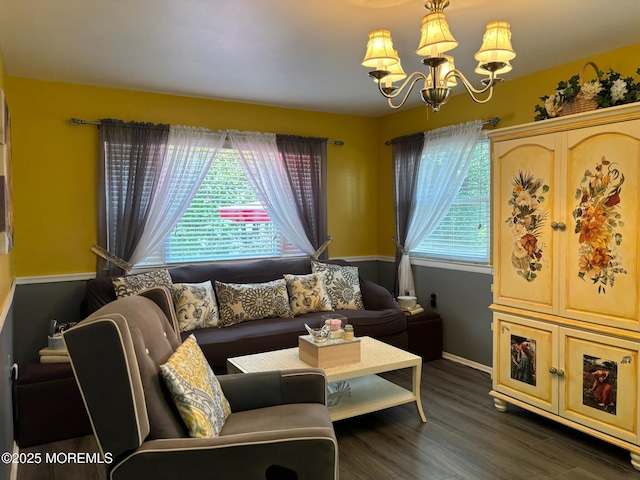 75 Hudson Pkwy Unit C, Whiting, NJ 08759 - living area with a chandelier, dark wood-type flooring, and baseboards