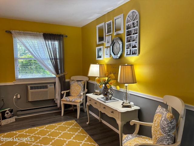 75 Hudson Pkwy Unit C, Whiting, NJ 08759 - sitting room featuring a baseboard heating unit, wood finished floors, and a wall mounted AC