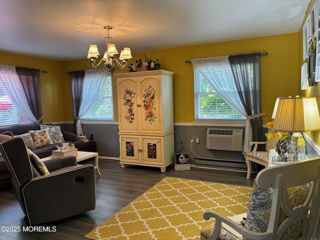75 Hudson Pkwy Unit C, Whiting, NJ 08759 - living area featuring healthy amount of natural light, a chandelier, dark wood-type flooring, and baseboard heating