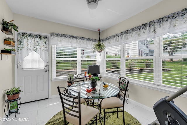 404B Newport Way, Monroe, NJ 08831 - dining room with ceiling fan and light marble finish floors
