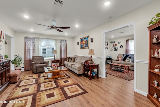 404B Newport Way, Monroe, NJ 08831 - living room with light wood-type flooring, ceiling fan, and recessed lighting