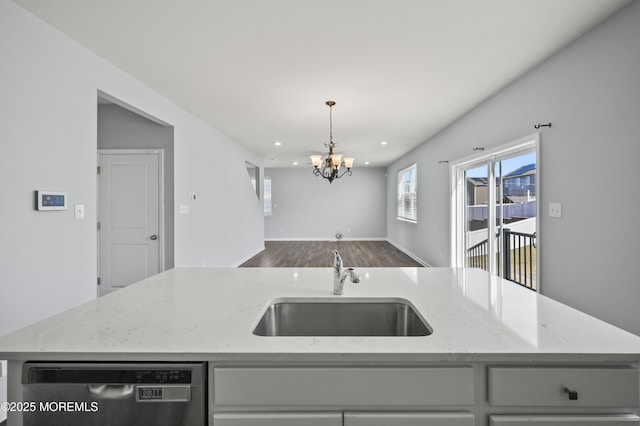 1980 Breakers Dr, Barnegat, NJ 08005 - kitchen with dishwasher, a sink, open floor plan, recessed lighting, and light stone countertops