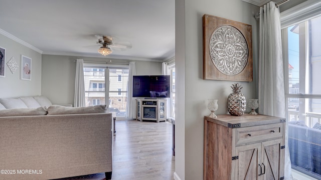 33 Sumner Ave Unit 1A, Seaside Heights, NJ 08751 - living room featuring light wood-type flooring, crown molding, and ceiling fan