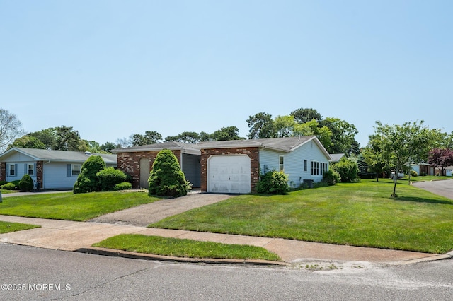 19 Clay Cir, Brick, NJ 08724 - ranch-style home with driveway, a garage, a front lawn, and brick siding