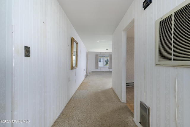 19 Clay Cir, Brick, NJ 08724 - corridor featuring wallpapered walls, a baseboard radiator, and light carpet