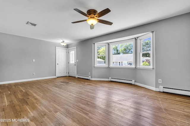 55 S Ave, Bayville, NJ 08721 - unfurnished living room featuring baseboard heating, a ceiling fan, and hardwood / wood-style flooring