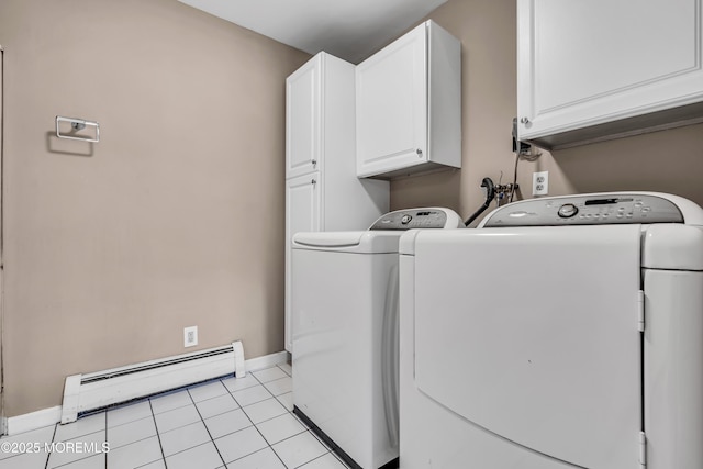 55 S Ave, Bayville, NJ 08721 - washroom with baseboard heating, washer and clothes dryer, cabinet space, baseboards, and light tile patterned floors