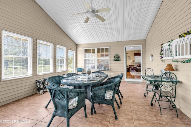 123 Skyline Dr, Lakewood, NJ 08701 - sunroom with vaulted ceiling, outdoor dining space, and ceiling fan