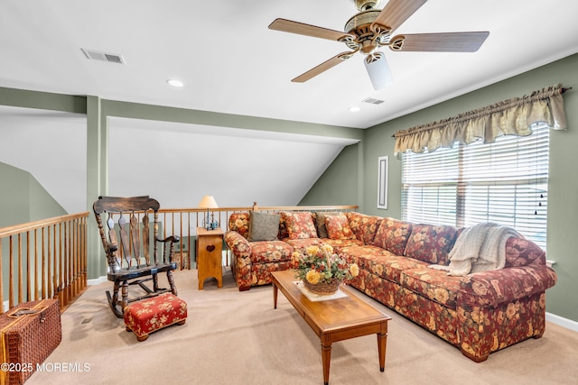 123 Skyline Dr, Lakewood, NJ 08701 - living room featuring carpet flooring, ceiling fan, lofted ceiling, and recessed lighting