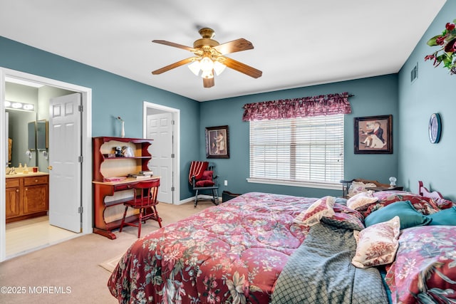 123 Skyline Dr, Lakewood, NJ 08701 - bedroom featuring light carpet, ensuite bathroom, ceiling fan, and a sink