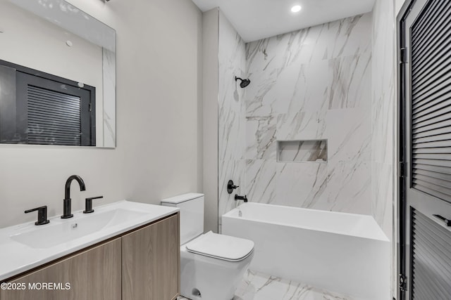 401 Boulevard 201, Seaside Heights, NJ 08751 - bathroom featuring vanity, toilet, washtub / shower combination, marble finish flooring, and recessed lighting