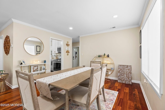 20 Lindsey Cir Unit 20, Old Bridge, NJ 08857 - dining area with baseboards, dark wood-type flooring, recessed lighting, and ornamental molding