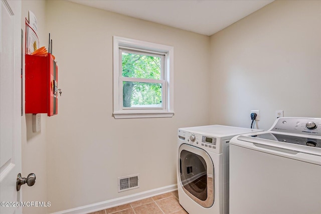 44 Oak Ter, Howell, NJ 07731 - laundry area featuring washing machine and clothes dryer, baseboards, and light tile patterned floors